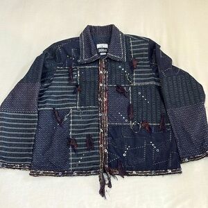 Yak Magik Artisan Boho Patchwork Jacket- Pure Cotton & Silk Fringe- Lagenlook